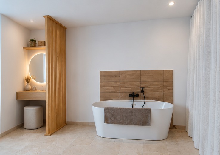 Salle de bain avec douche et baignoire